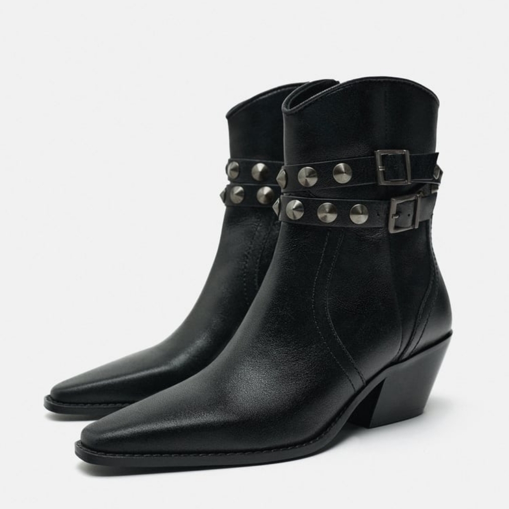 ZARA LEATHER STRAP ANKLE COWBOY BOOTS